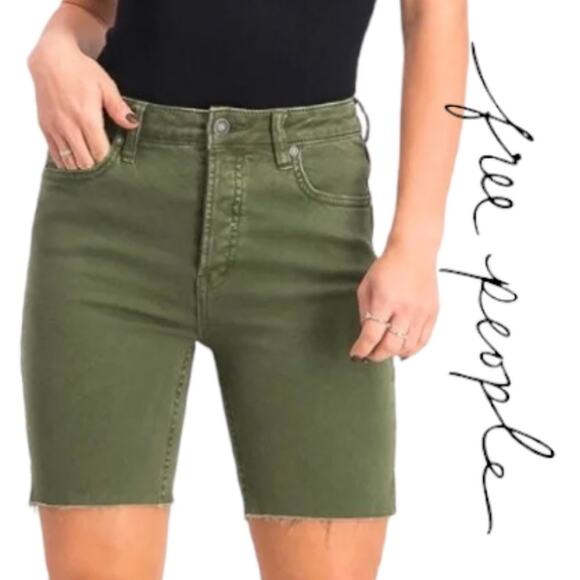 Free People We The Free Womens Avery Raw Hem Denim Green Shorts Sz 2 - Picture 1 of 6